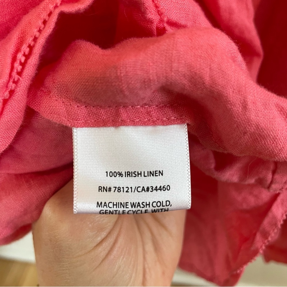 Eileen Fisher Handkerchief Long Cinchable Linen Dress Sleeveless coral pink 2X - Picture 4 of 10